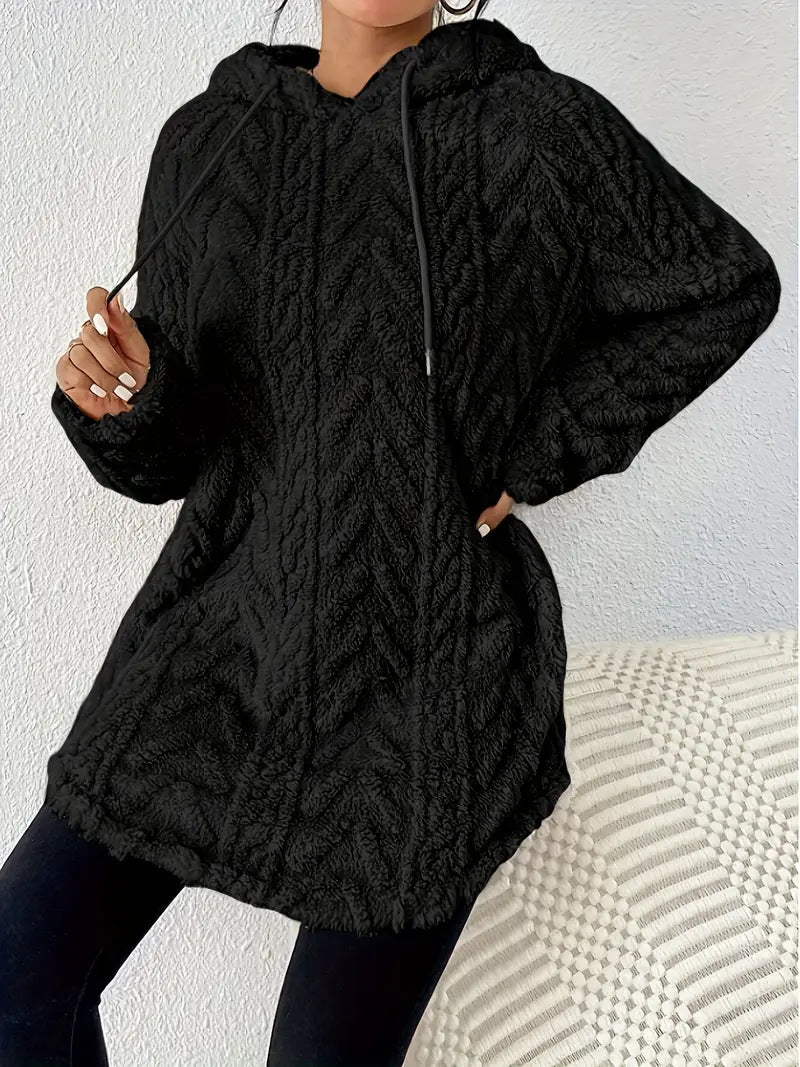 Damer Mysig Fleece-tröja med huva och strukturerad design Mirla-Eva Jonsson