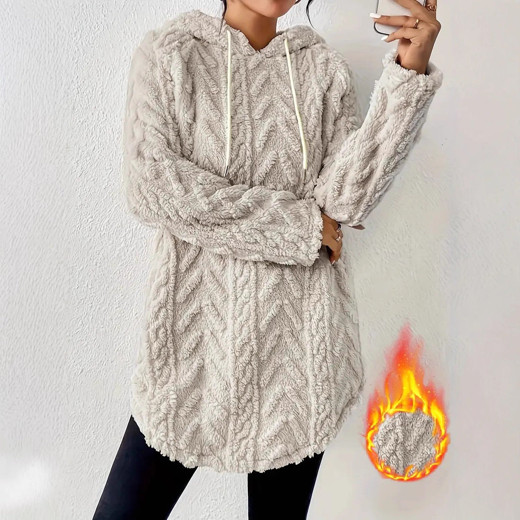 Damer Mysig Fleece-tröja med huva och strukturerad design Mirla-Eva Jonsson