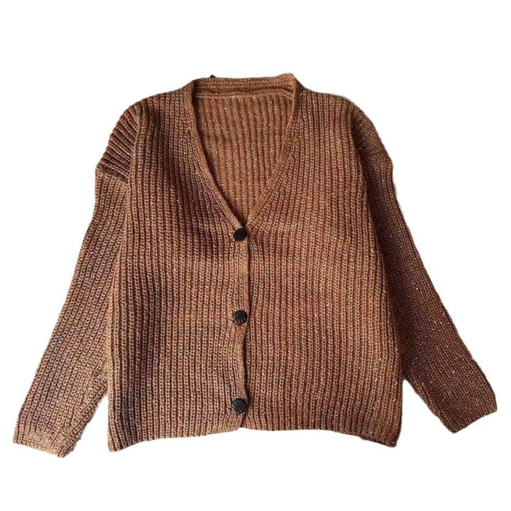 Damer Mysig Grovstickad Cardigan med Knappdetalj och Bred Snitt Mirla-Eva Jonsson