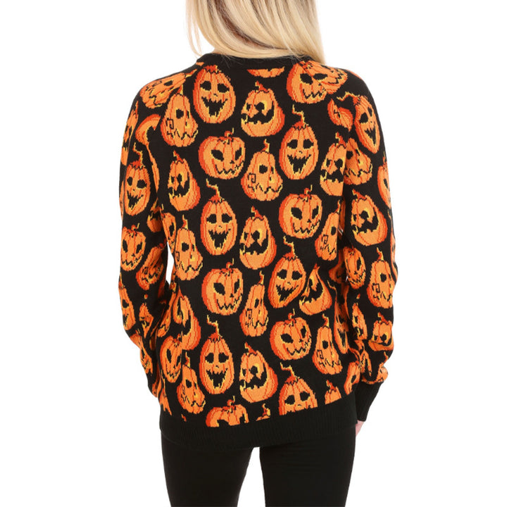 Damer Mysig Halloween-tröja med skrämmande pumpa-motiv Mirla-Eva Jonsson