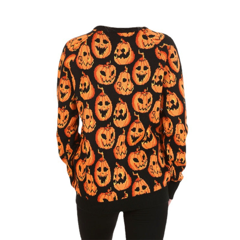 Damer Mysig Halloween-tröja med skrämmande pumpa-motiv Mirla-Eva Jonsson