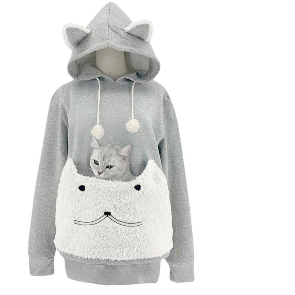Damer Mysig Hoodie med kattmotiv och praktisk kenguruficka Eva Jonsson-Eva Jonsson
