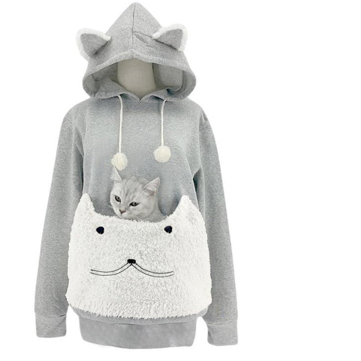 Damer Mysig Hoodie med kattmotiv och praktisk kenguruficka Eva Jonsson-Eva Jonsson