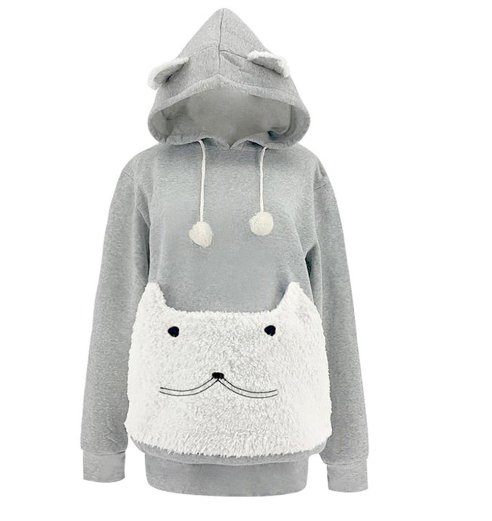 Damer Mysig Hoodie med kattmotiv och praktisk kenguruficka Eva Jonsson-Eva Jonsson