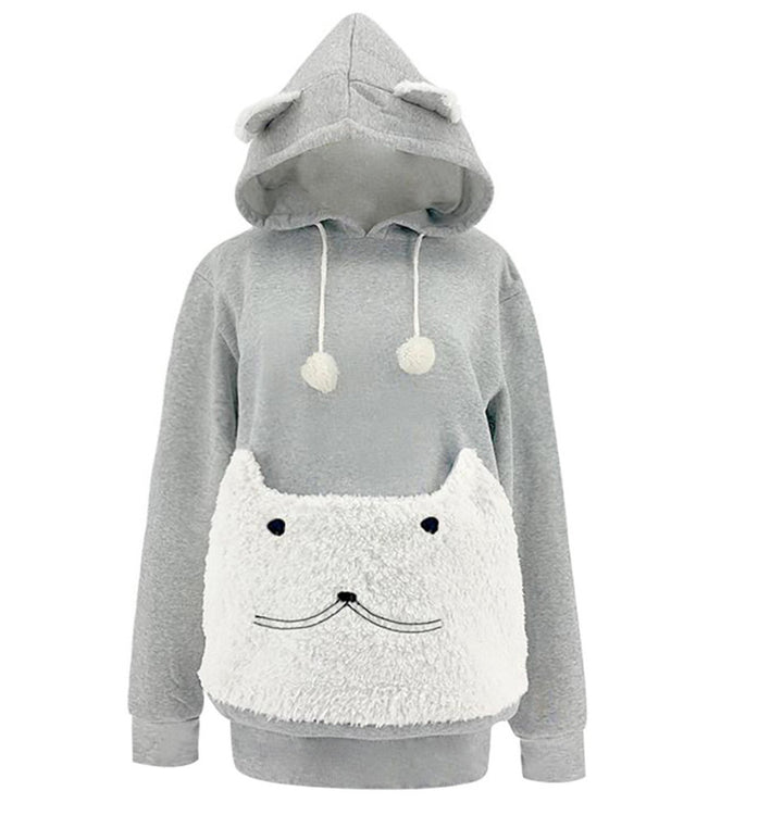 Damer Mysig Hoodie med kattmotiv och praktisk kenguruficka Eva Jonsson-Eva Jonsson