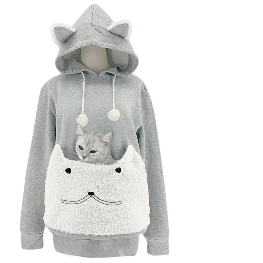 Damer Mysig Hoodie med kattmotiv och praktisk kenguruficka Eva Jonsson-Eva Jonsson