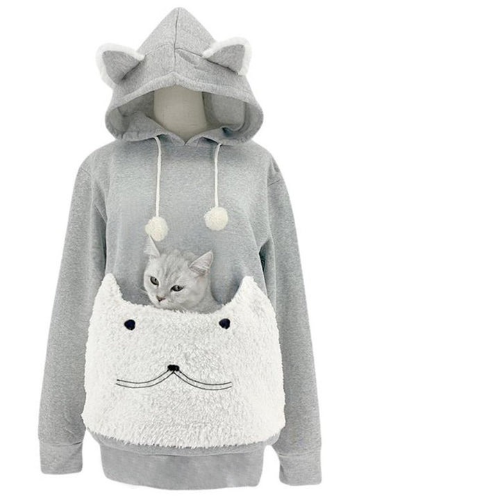 Damer Mysig Hoodie med kattmotiv och praktisk kenguruficka Eva Jonsson-Eva Jonsson