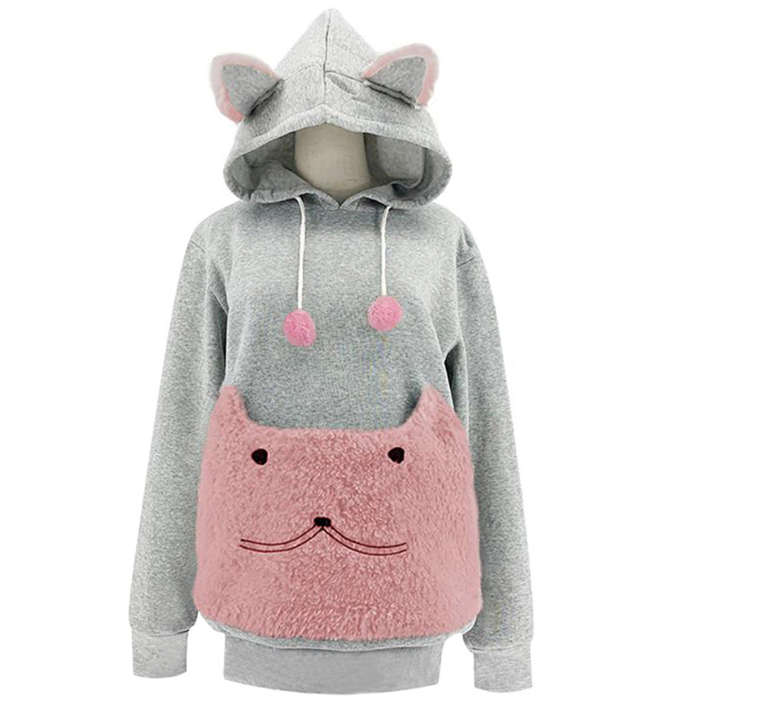 Damer Mysig Hoodie med kattmotiv och praktisk kenguruficka Eva Jonsson-Eva Jonsson