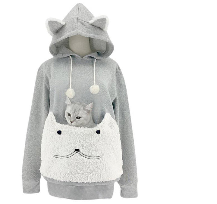 Damer Mysig Hoodie med kattmotiv och praktisk kenguruficka Eva Jonsson-Eva Jonsson