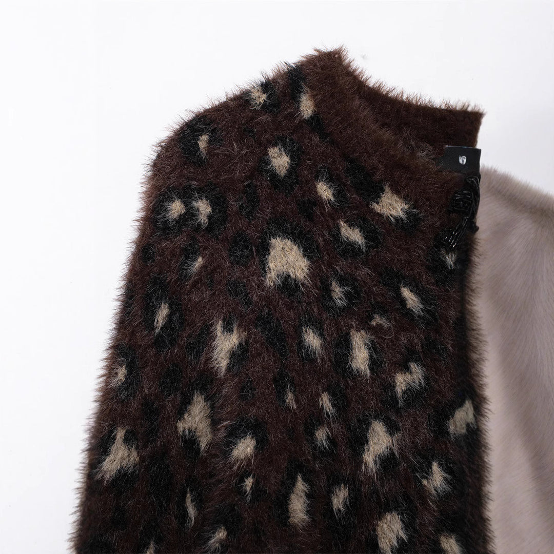 Damer Mysig Leopardsmönster-Strikjacka med eleganta Knappar Mirla-Eva Jonsson