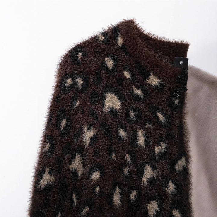 Damer Mysig Leopardsmönster-Strikjacka med eleganta Knappar Mirla-Eva Jonsson