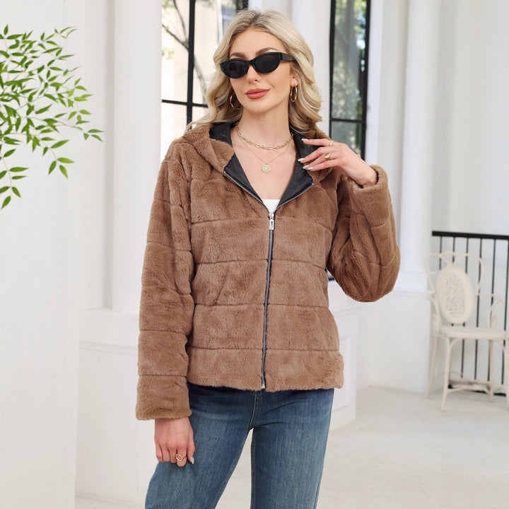 Damer Mysig Oversized Fleecejacka med Dragkedja och Huva Mirla-Eva Jonsson