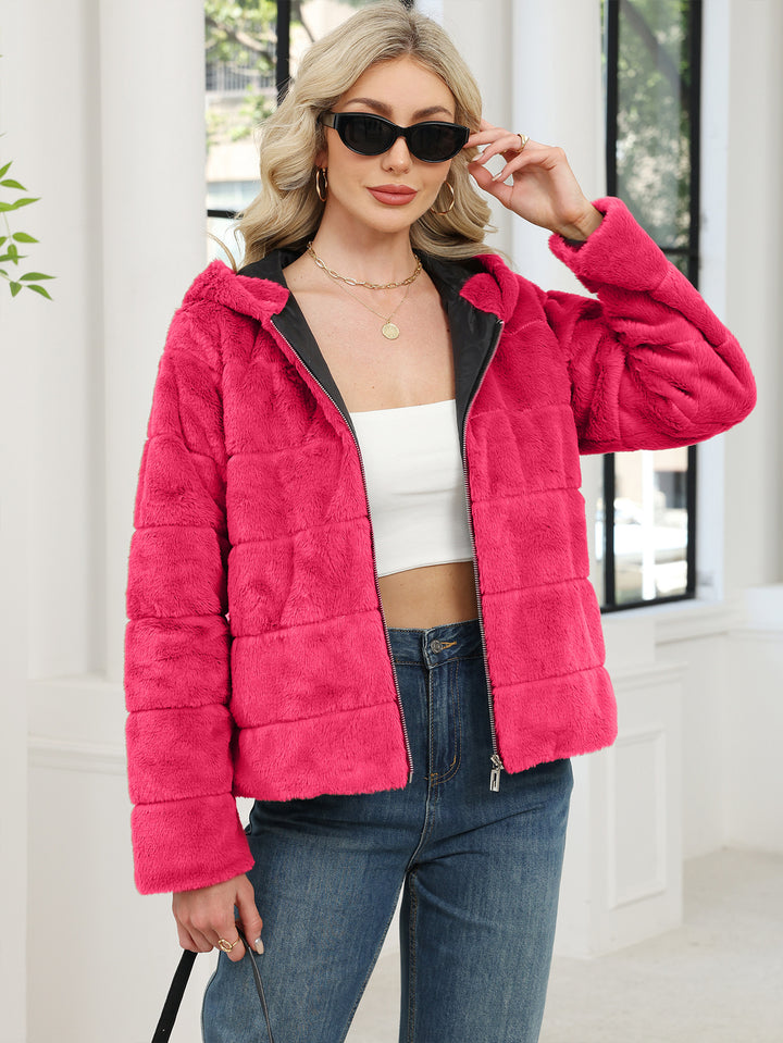 Damer Mysig Oversized Fleecejacka med Dragkedja och Huva Mirla-Eva Jonsson