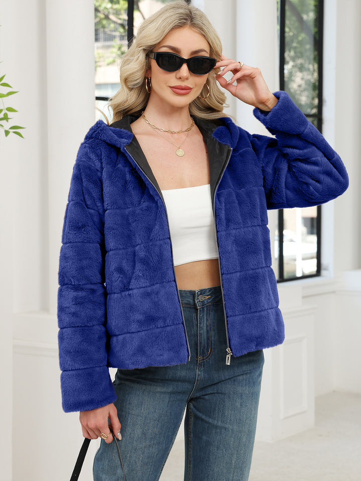 Damer Mysig Oversized Fleecejacka med Dragkedja och Huva Mirla-Eva Jonsson