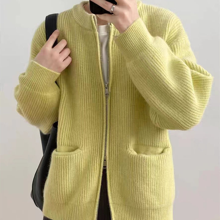 Damer Mysig Stickad Cardigan med Dragkedja och Bekväm Passform Eva Jonsson-Eva Jonsson