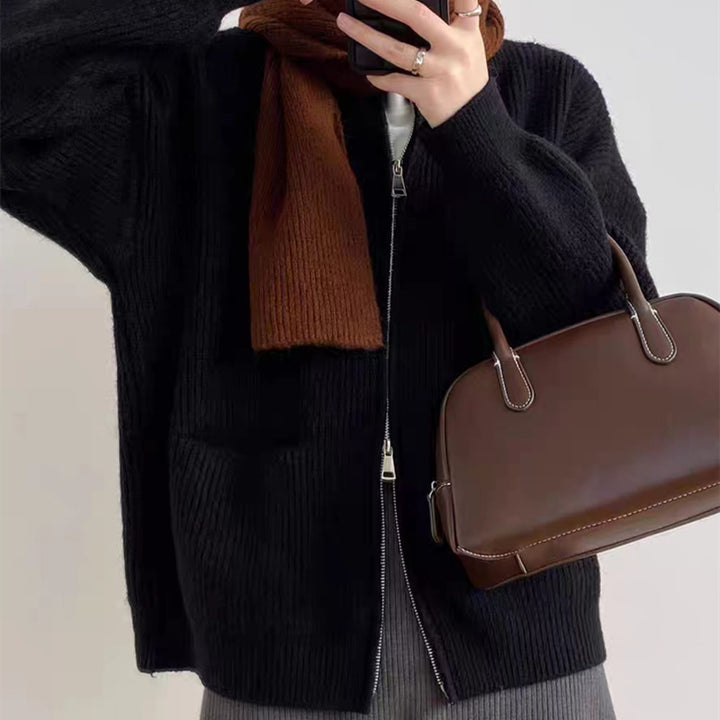 Damer Mysig Stickad Cardigan med Dragkedja och Bekväm Passform Eva Jonsson-Eva Jonsson