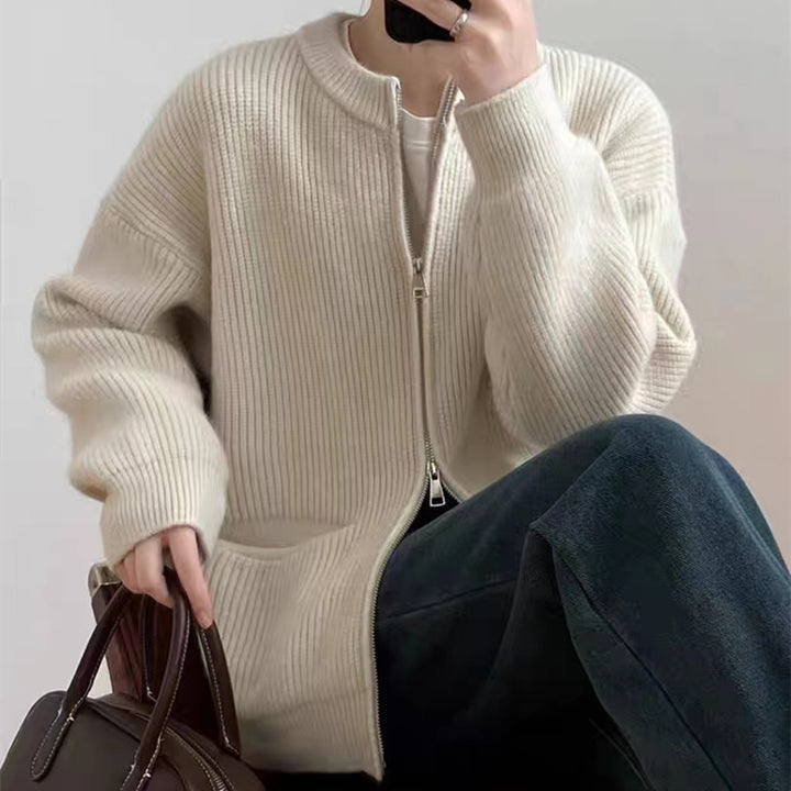 Damer Mysig Stickad Cardigan med Dragkedja och Bekväm Passform Eva Jonsson-Eva Jonsson
