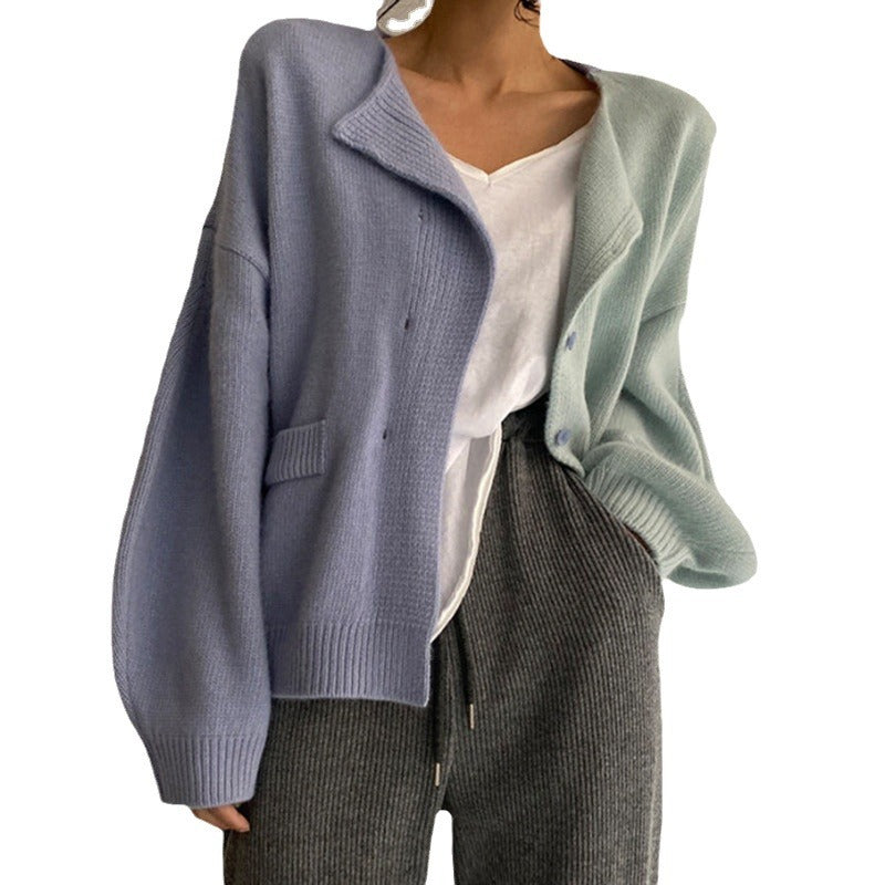 Damer Mysig Stickad Cardigan med Höga Ärmar och Unik Design Eva Jonsson-Eva Jonsson