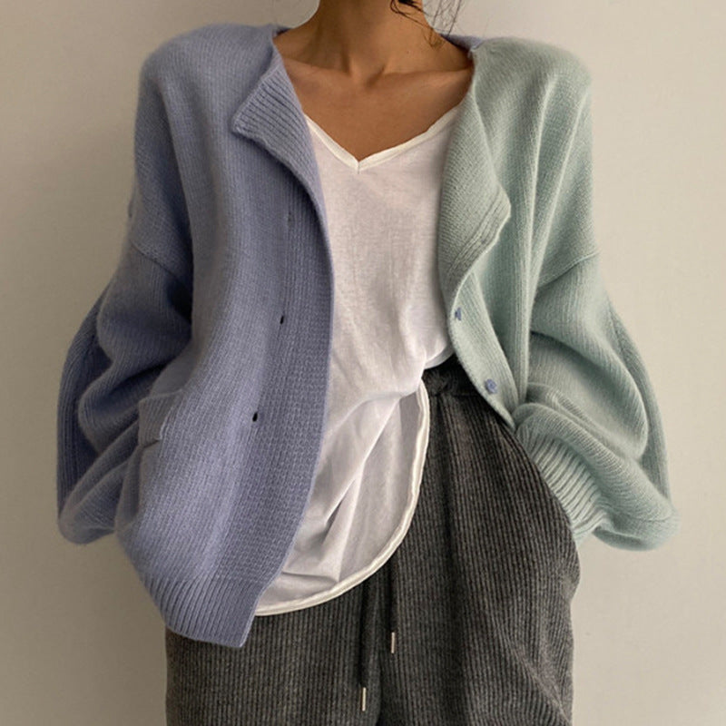 Damer Mysig Stickad Cardigan med Höga Ärmar och Unik Design Eva Jonsson-Eva Jonsson
