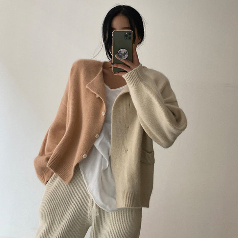 Damer Mysig Stickad Cardigan med Höga Ärmar och Unik Design Eva Jonsson-Eva Jonsson