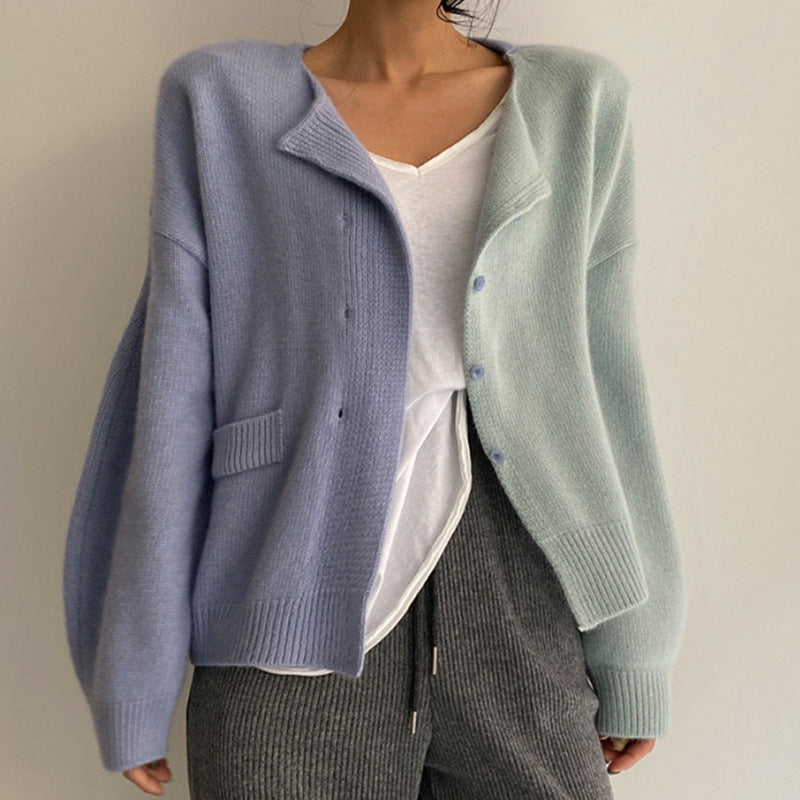 Damer Mysig Stickad Cardigan med Höga Ärmar och Unik Design Eva Jonsson-Eva Jonsson