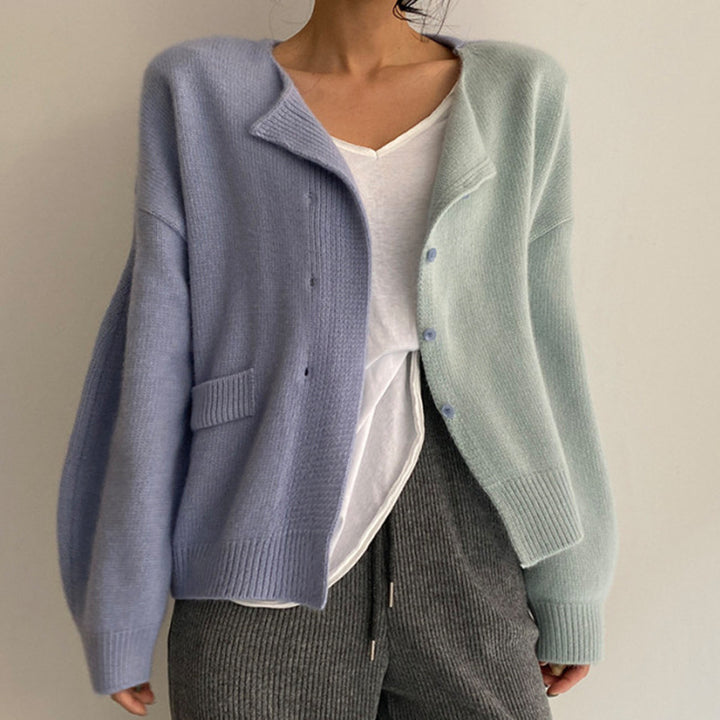 Damer Mysig Stickad Cardigan med Höga Ärmar och Unik Design Eva Jonsson-Eva Jonsson