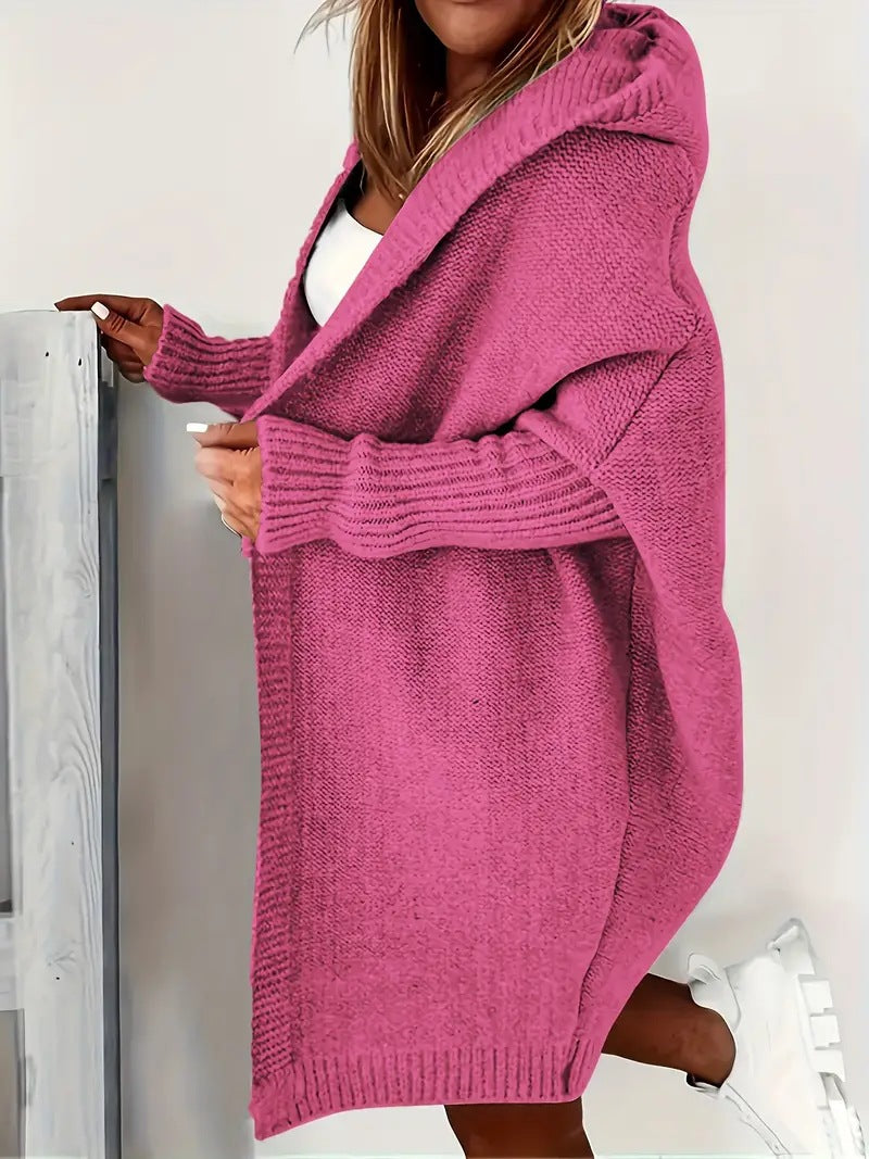 Damer Mysig Stickad Jacka med Huva och Löst Skuren Design Eva Jonsson-Eva Jonsson