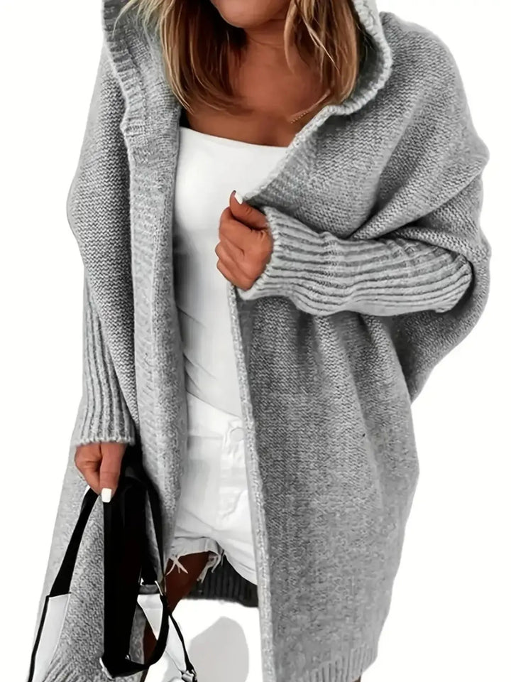 Damer Mysig Stickad Jacka med Huva och Löst Skuren Design Eva Jonsson-Eva Jonsson
