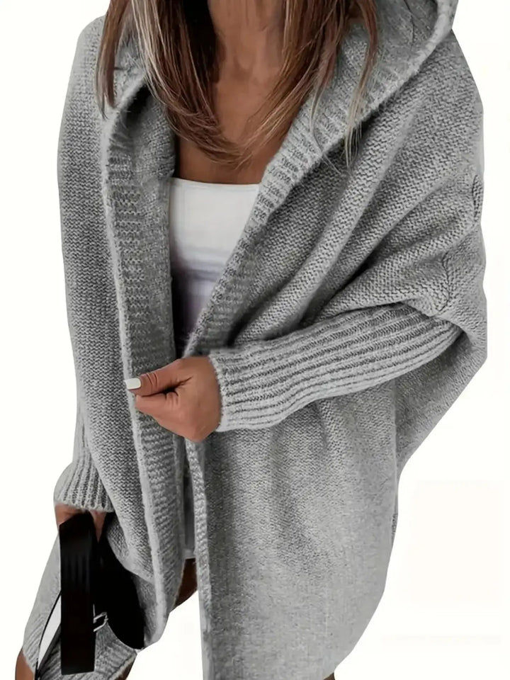 Damer Mysig Stickad Jacka med Huva och Löst Skuren Design Eva Jonsson-Eva Jonsson