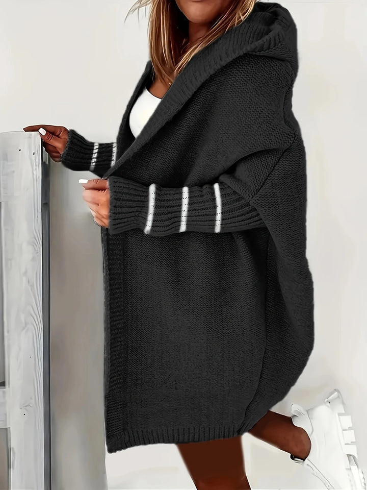Damer Mysig Stickad Jacka med Huva och Löst Skuren Design Eva Jonsson-Eva Jonsson