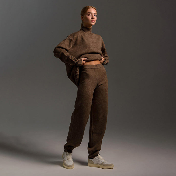 Damer Mysig Stickad Jumpsuit med Hög Krage och Löst Passform Mirla-Eva Jonsson