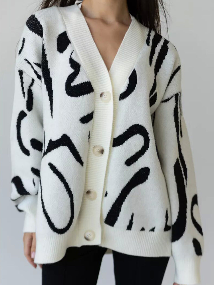 Damer Mysig Stickad Koftan med Unikt Mönster Mirla-Eva Jonsson
