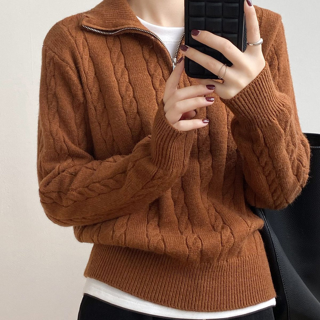 Damer Mysig Stickad Tröja med Mandelformad Krage och Flätmönster Eva Jonsson-Eva Jonsson