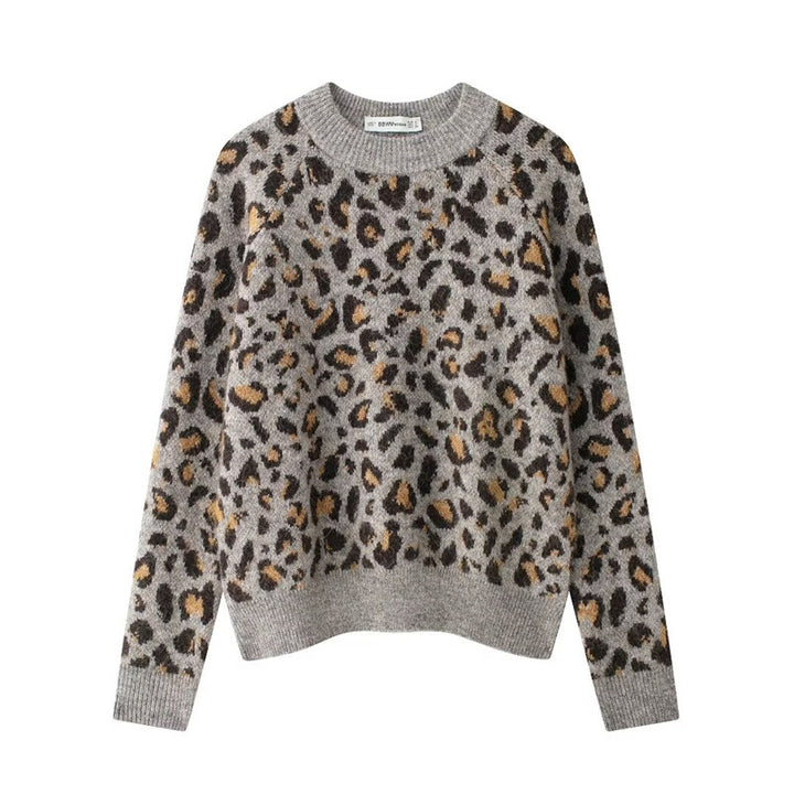 Damer Mysig Stickad Tröja med Modernt Leopardmönster Mirla-Eva Jonsson