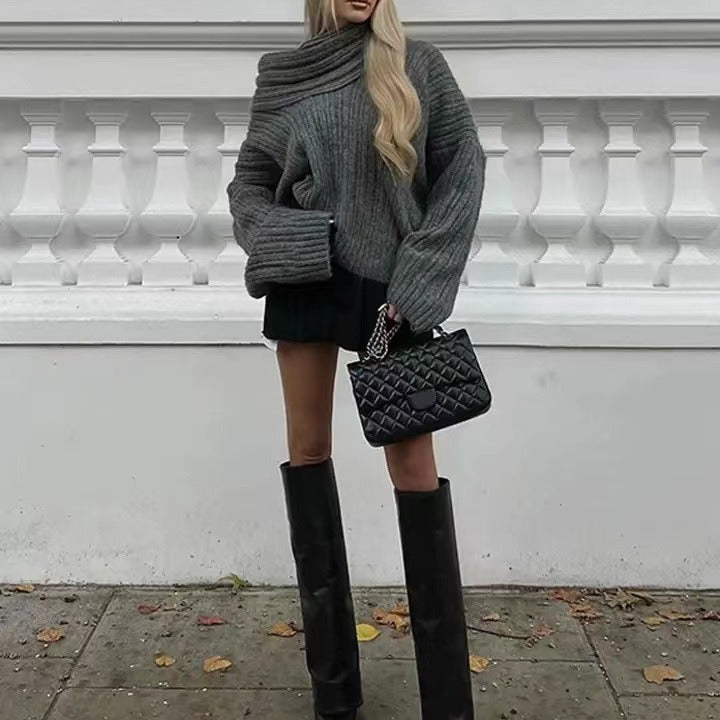 Damer Mysig Stickad Tröja med Trendigt Off-Shoulder Urringning Mirla-Eva Jonsson