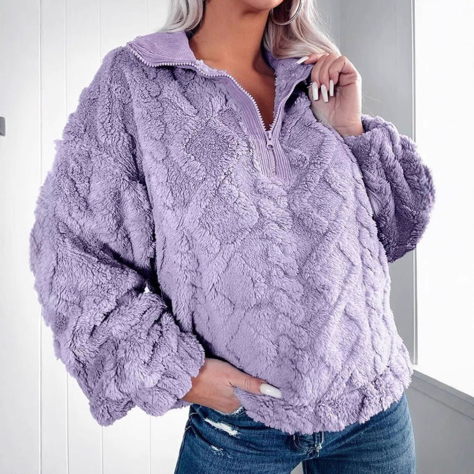 Damer Mysig fleece-tröja med dragkedja och bikakestruktur Mirla-Eva Jonsson