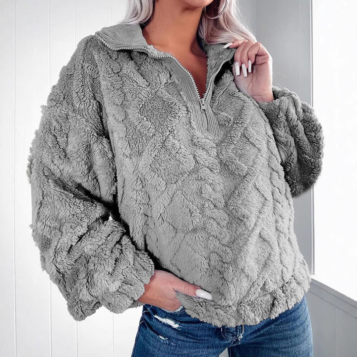 Damer Mysig fleece-tröja med dragkedja och bikakestruktur Mirla-Eva Jonsson