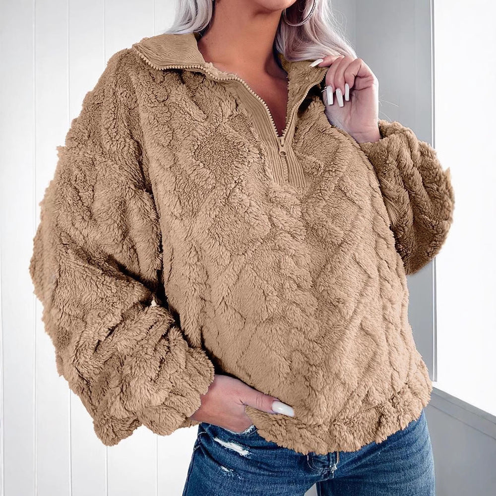 Damer Mysig fleece-tröja med dragkedja och bikakestruktur Mirla-Eva Jonsson