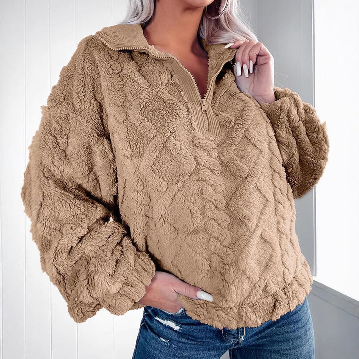 Damer Mysig fleece-tröja med dragkedja och bikakestruktur Mirla-Eva Jonsson