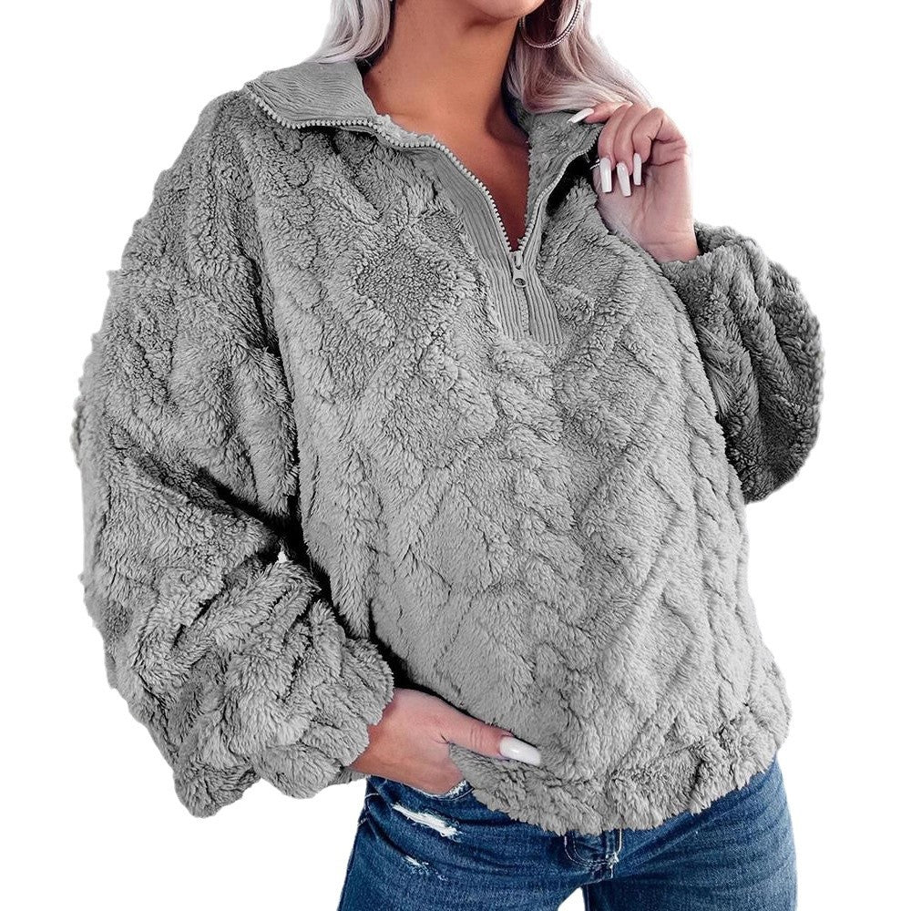 Damer Mysig fleece-tröja med dragkedja och bikakestruktur Mirla-Eva Jonsson