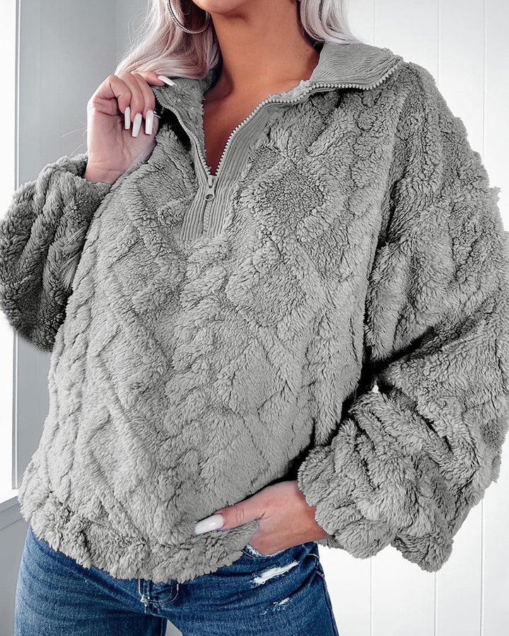 Damer Mysig fleece-tröja med dragkedja och bikakestruktur Mirla-Eva Jonsson