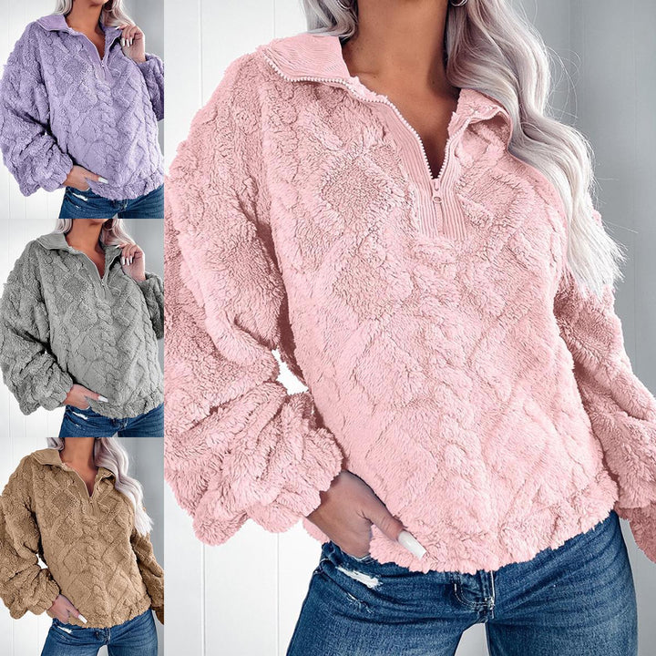 Damer Mysig fleece-tröja med dragkedja och bikakestruktur Mirla-Eva Jonsson
