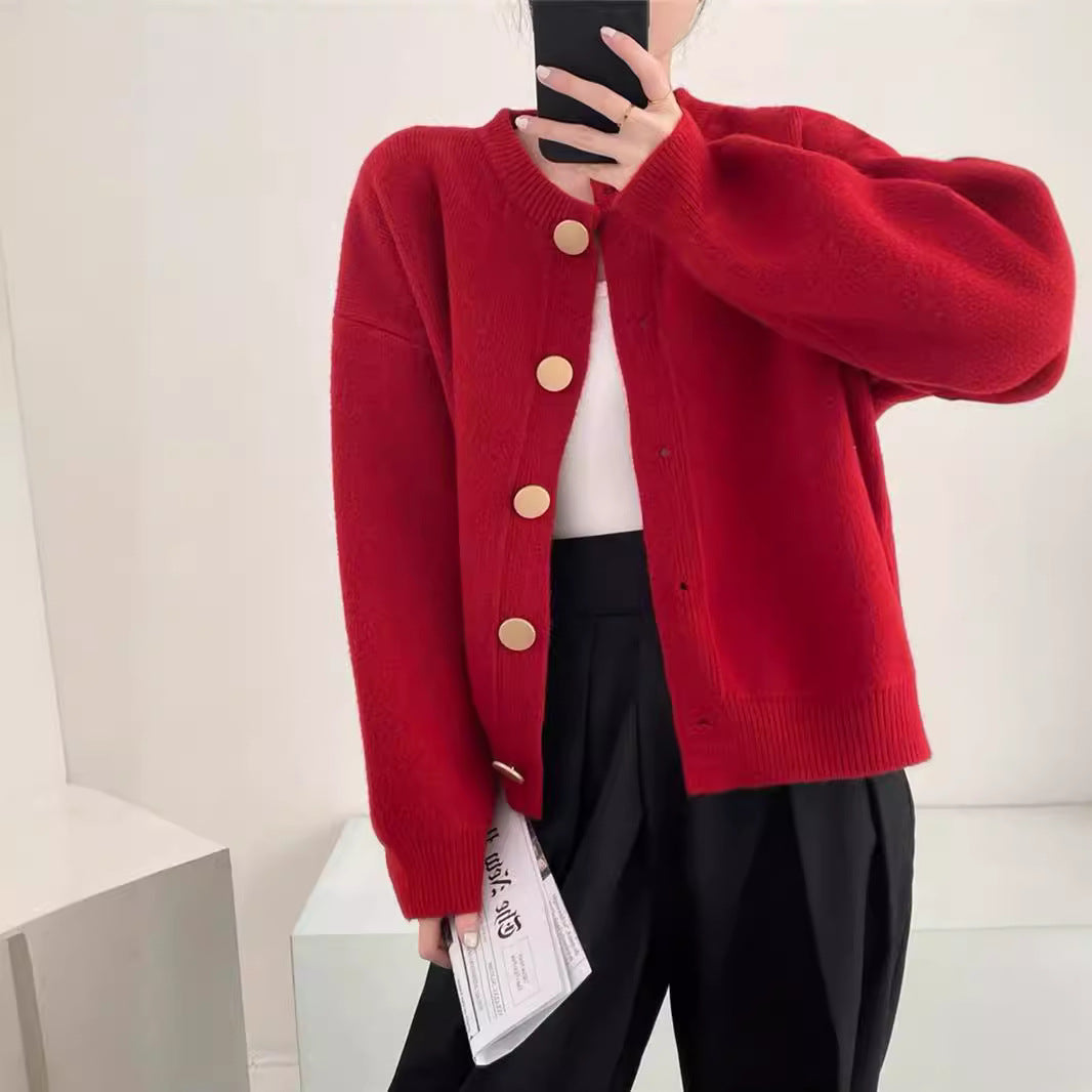 Damer Mysig stickad cardigan med knapppdetail Eva Jonsson-Eva Jonsson