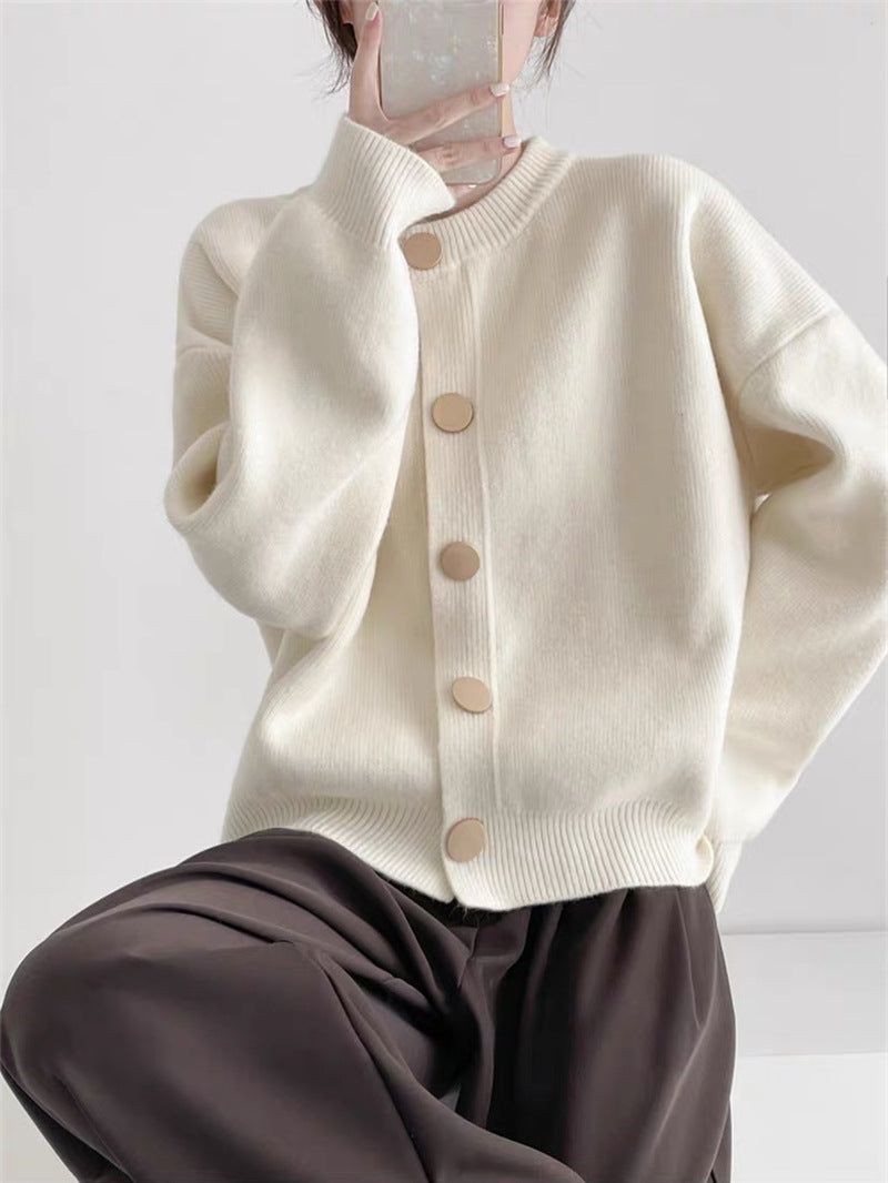 Damer Mysig stickad cardigan med knapppdetail Eva Jonsson-Eva Jonsson