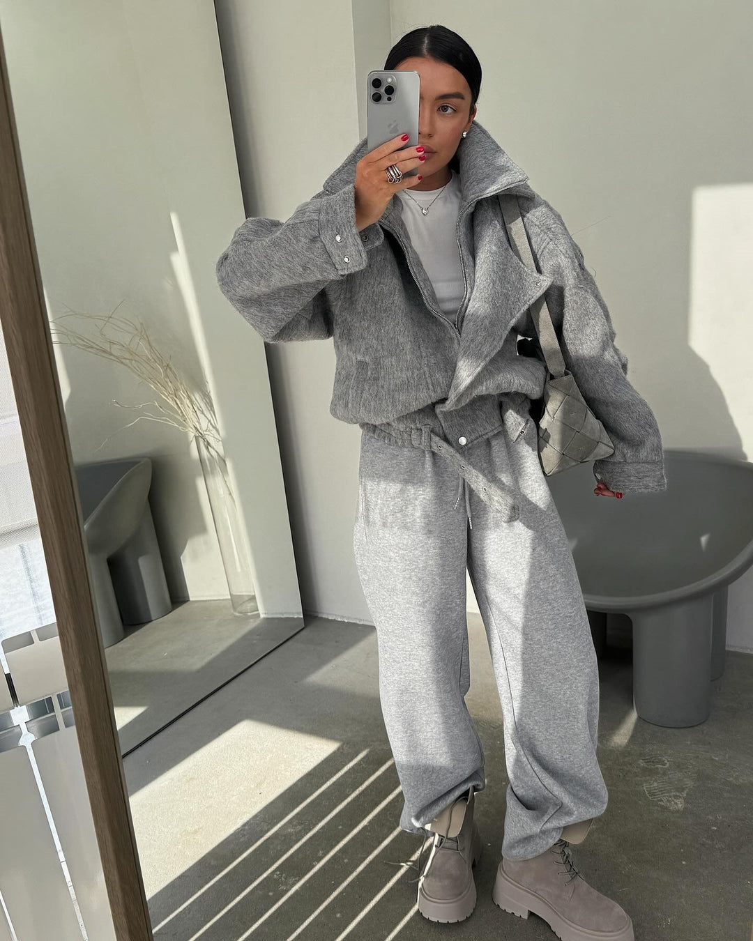 Damer Mysigt Crop-Pullover-set i mjukt material med dragkedja-stängd krage Mirla-Eva Jonsson