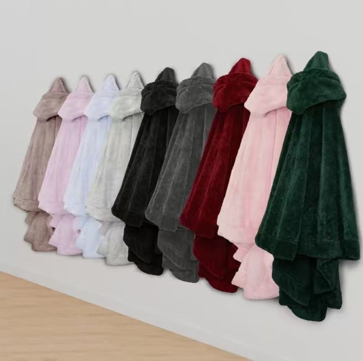 Damer Mysigt Fleece-Poncho med Huva och Praktiska Fickor Mirla-Eva Jonsson