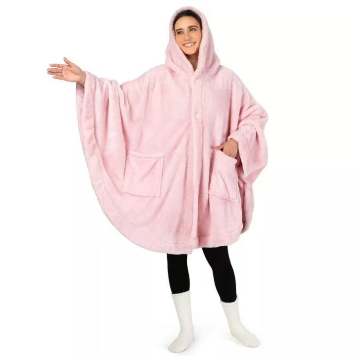 Damer Mysigt Fleece-Poncho med Huva och Praktiska Fickor Mirla-Eva Jonsson