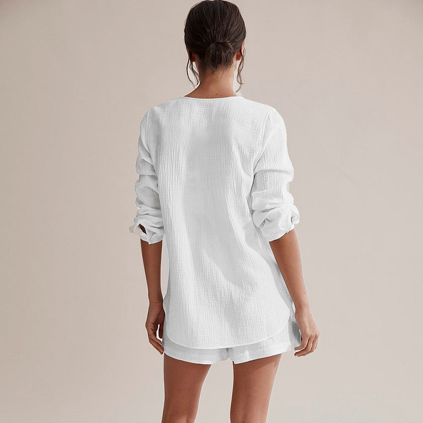 Damer Mysigt Pyjamas-set med långärmad tröja och shorts Mirla-Eva Jonsson