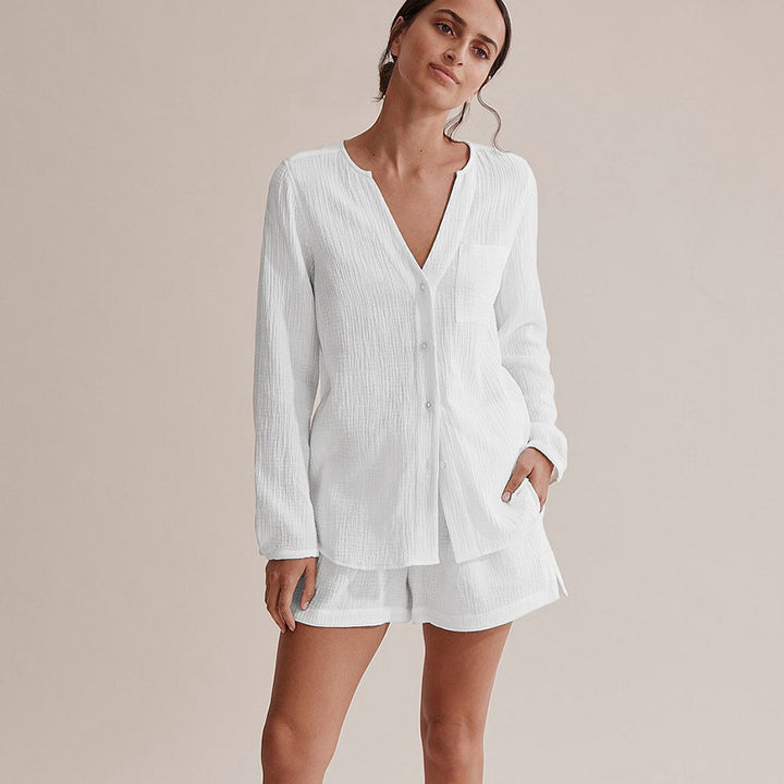 Damer Mysigt Pyjamas-set med långärmad tröja och shorts Mirla-Eva Jonsson