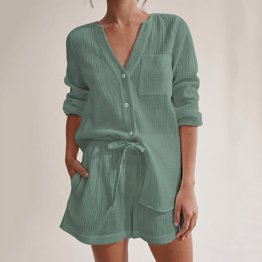 Damer Mysigt Pyjamas-set med långärmad tröja och shorts Mirla-Eva Jonsson